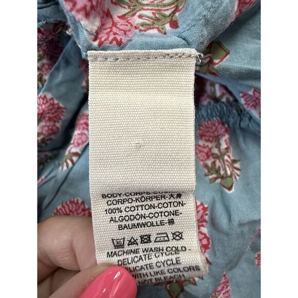 Saylor Annaleise Blue Dahlia Block Print Cotton Midi Dress Size M Boho Tie Back - Picture 13 of 14